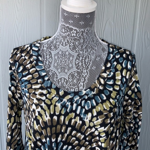 ❌📂PREMISE TUNIC TOP Abstract Floral  3/4 Slv L - Picture 2 of 6